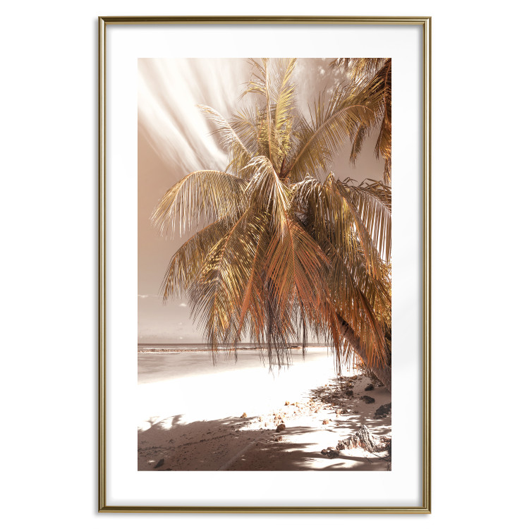 Poster Palm Shade - tropical palm landscape against beach backdrop in sepia motif 123766 additionalImage 20