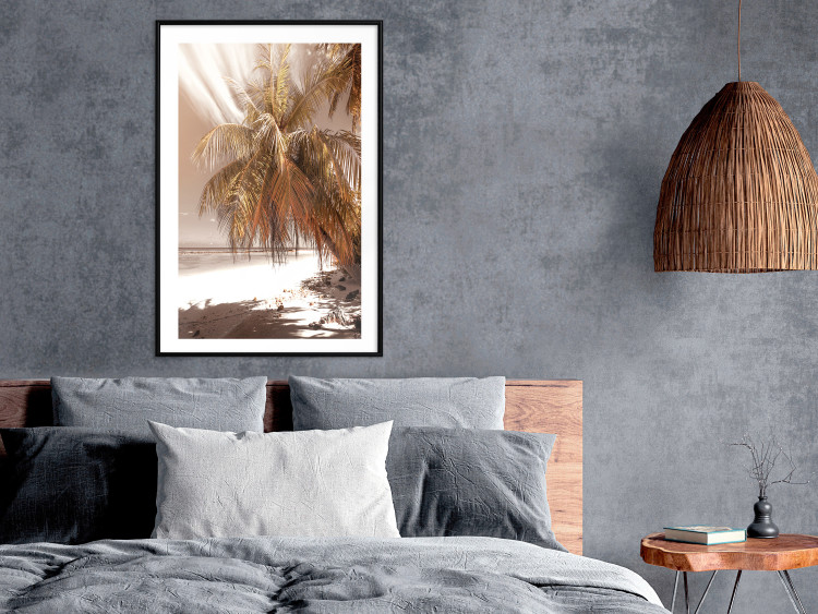 Poster Palm Shade - tropical palm landscape against beach backdrop in sepia motif 123766 additionalImage 4