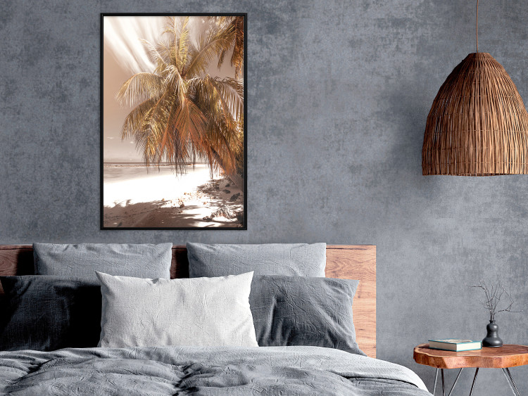 Poster Palm Shade - tropical palm landscape against beach backdrop in sepia motif 123766 additionalImage 5