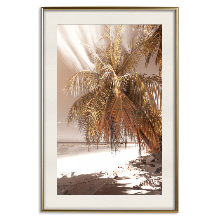 Poster Palm Shade - tropical palm landscape against beach backdrop in sepia motif 123766 additionalImage 23