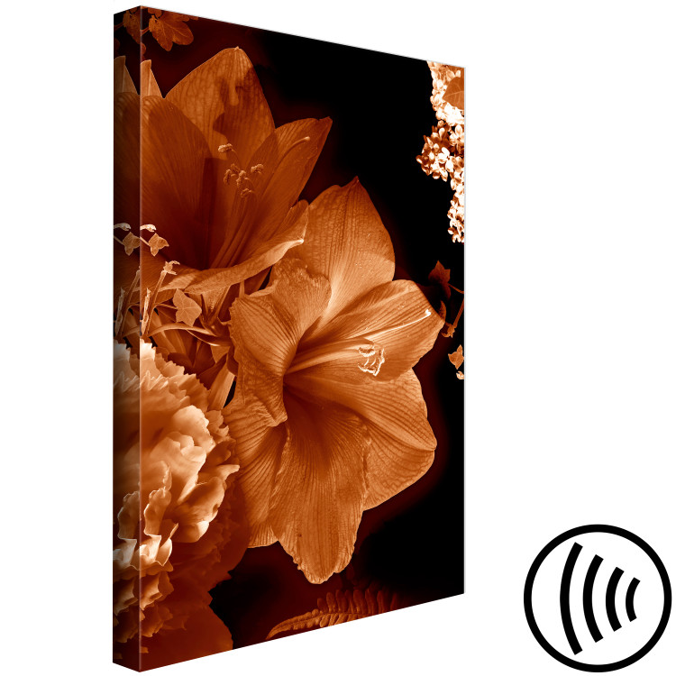 Canvas Lilies in sepia - minimalistic photo of flowers on dark background 123866 additionalImage 6