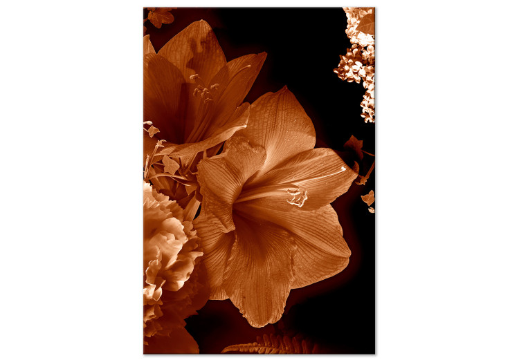 Canvas Lilies in sepia - minimalistic photo of flowers on dark background 123866