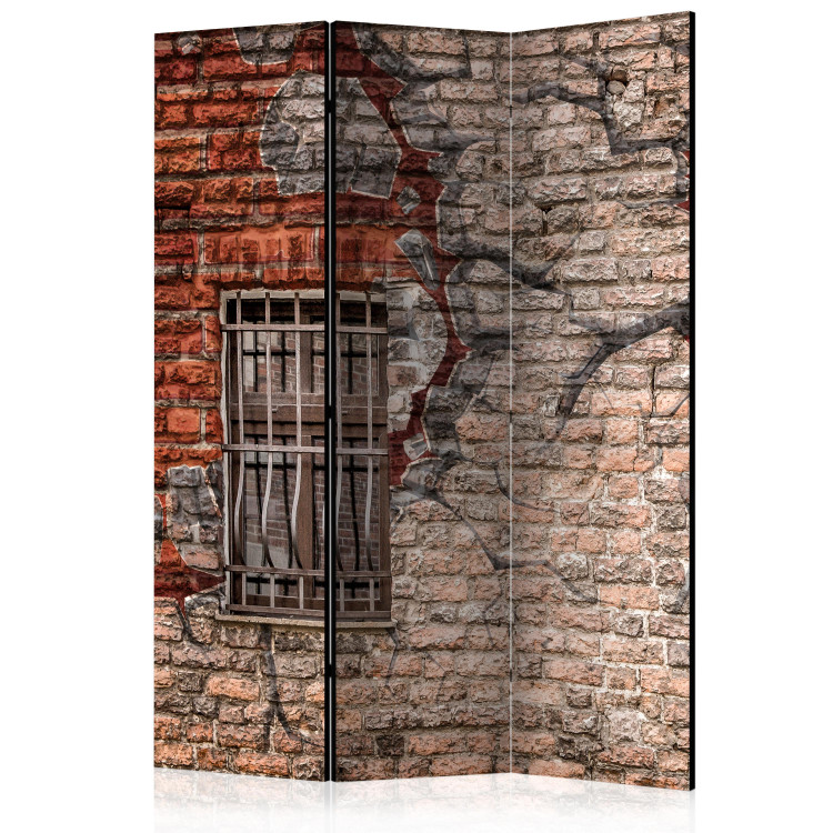Room Divider Screen Break the Wall (3-piece) - artistic mural with brick texture 124266