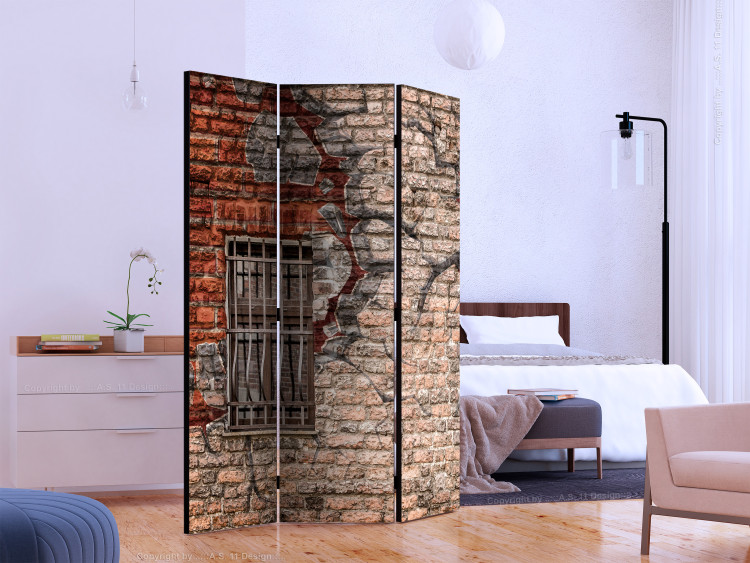 Room Divider Screen Break the Wall (3-piece) - artistic mural with brick texture 124266 additionalImage 2