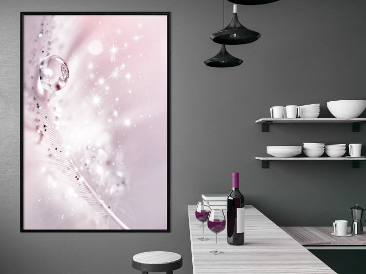 Poster Shining Feather - feather with a water droplet in a pink abstract glow 125866 additionalImage 7