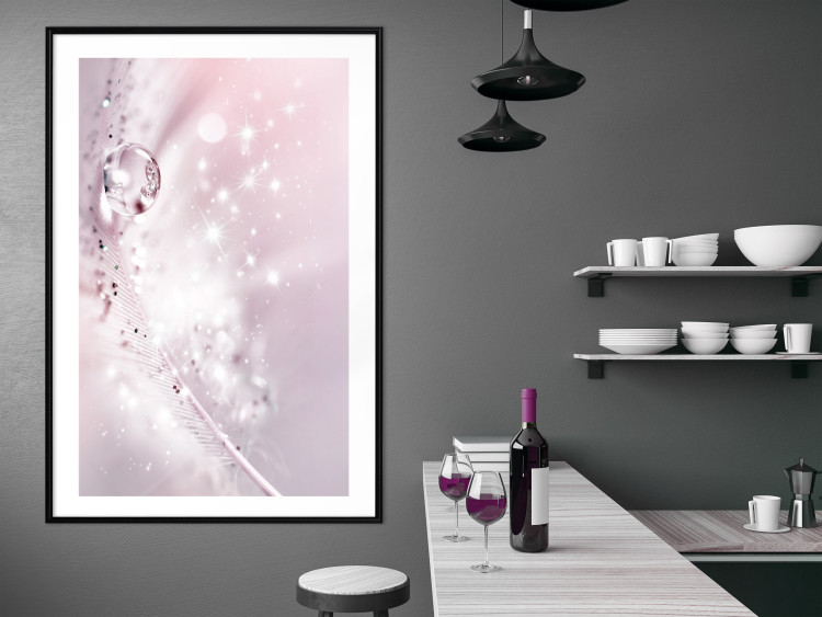 Poster Shining Feather - feather with a water droplet in a pink abstract glow 125866 additionalImage 9