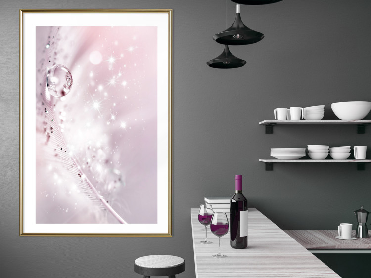 Poster Shining Feather - feather with a water droplet in a pink abstract glow 125866 additionalImage 13
