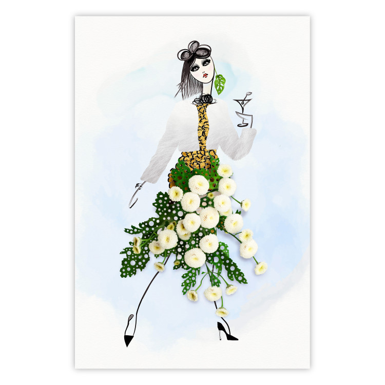 Poster Herbal Girl - abstract woman in skirt with white flowers 127866