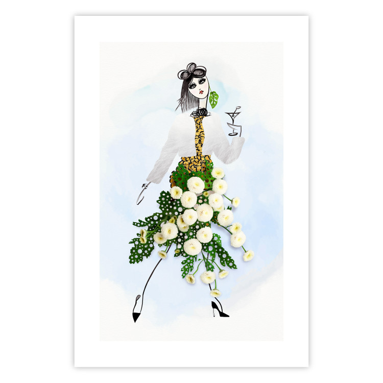 Poster Herbal Girl - abstract woman in skirt with white flowers 127866 additionalImage 21