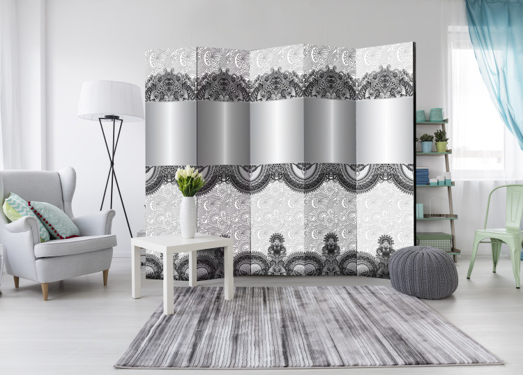 Room Separator Abstract Pattern (5-piece) - black and white intricately decorated background 128966 additionalImage 4