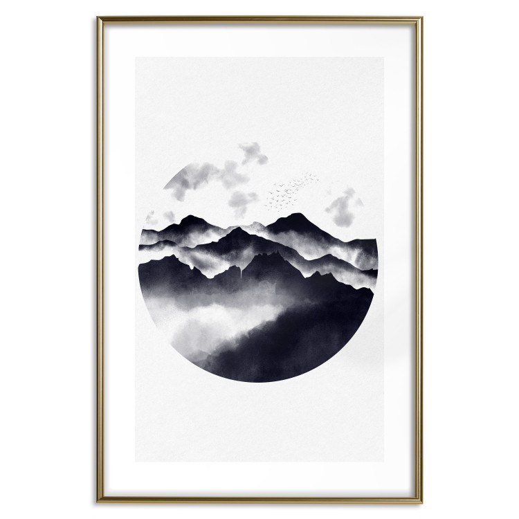 Poster Mountain Landscape - mountain landscape with clouds in a circle on a white background 131766 additionalImage 14