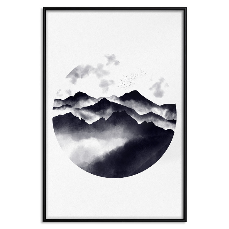 Poster Mountain Landscape - mountain landscape with clouds in a circle on a white background 131766 additionalImage 16