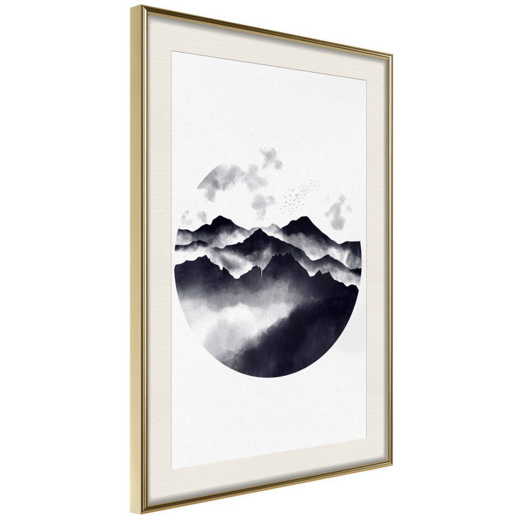 Poster Mountain Landscape - mountain landscape with clouds in a circle on a white background 131766 additionalImage 3
