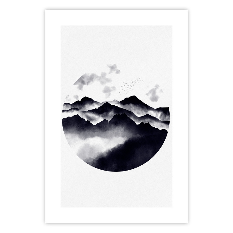 Poster Mountain Landscape - mountain landscape with clouds in a circle on a white background 131766 additionalImage 25