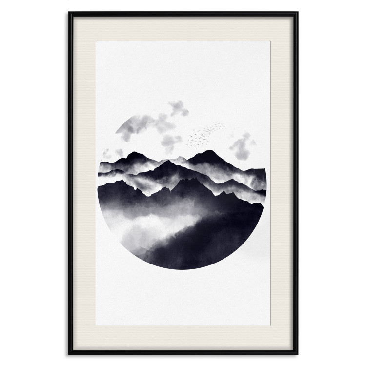 Poster Mountain Landscape - mountain landscape with clouds in a circle on a white background 131766 additionalImage 19