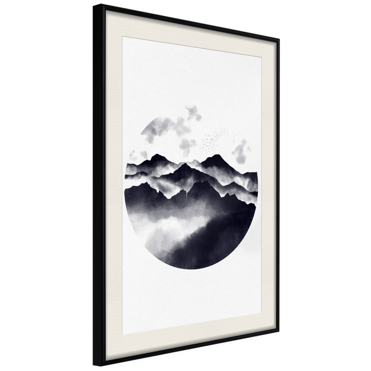 Poster Mountain Landscape - mountain landscape with clouds in a circle on a white background 131766 additionalImage 2