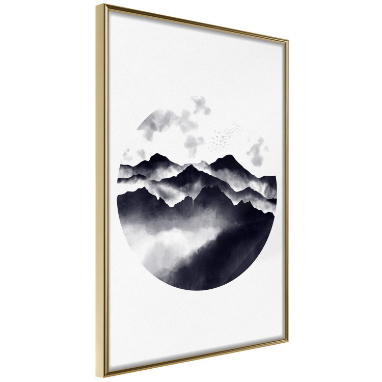 Poster Mountain Landscape - mountain landscape with clouds in a circle on a white background 131766 additionalImage 12