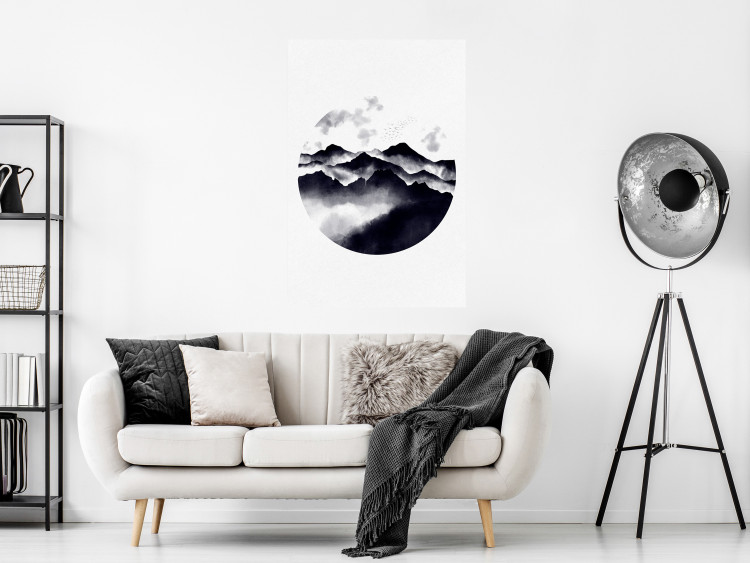 Poster Mountain Landscape - mountain landscape with clouds in a circle on a white background 131766 additionalImage 2