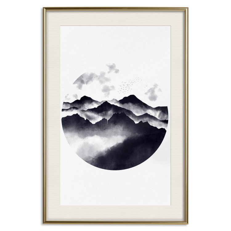 Poster Mountain Landscape - mountain landscape with clouds in a circle on a white background 131766 additionalImage 20