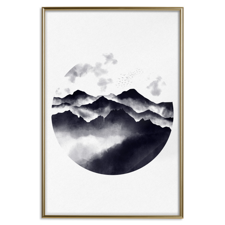 Poster Mountain Landscape - mountain landscape with clouds in a circle on a white background 131766 additionalImage 21