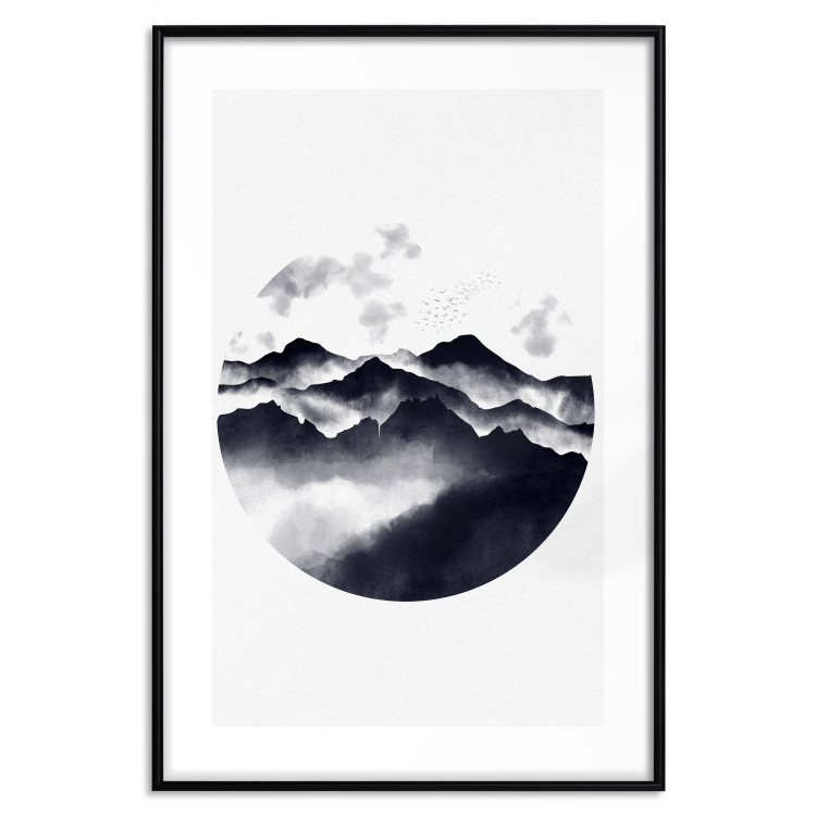 Poster Mountain Landscape - mountain landscape with clouds in a circle on a white background 131766 additionalImage 15