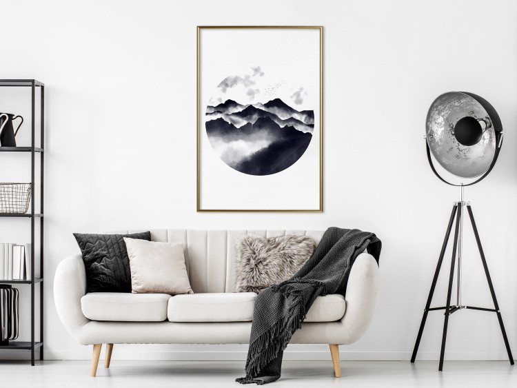 Poster Mountain Landscape - mountain landscape with clouds in a circle on a white background 131766 additionalImage 7