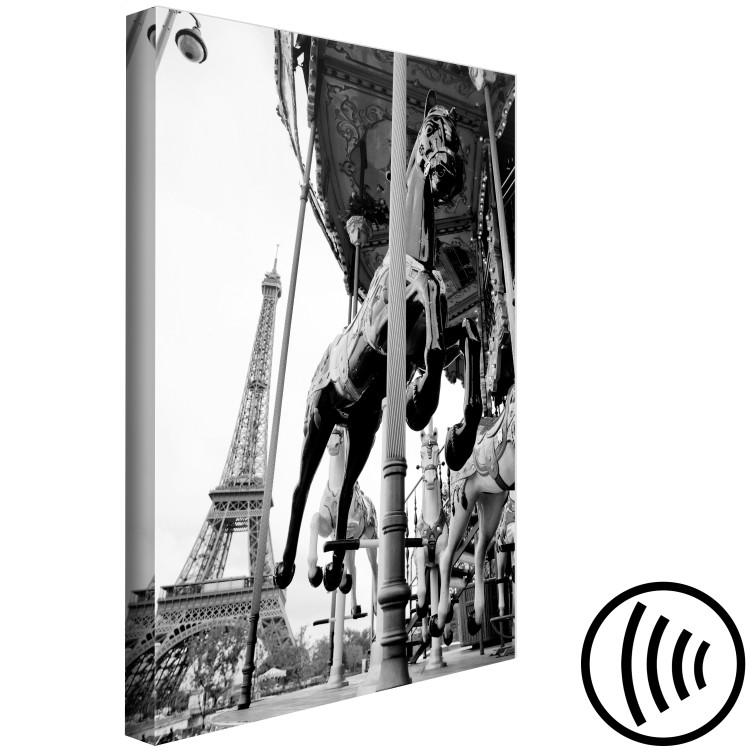 Canvas Art Print Paris carousel - black and white photo with view of the Eiffel Tower 132266 additionalImage 6
