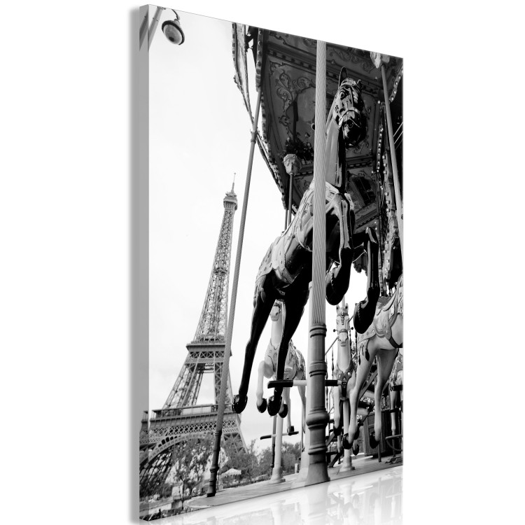 Canvas Art Print Paris carousel - black and white photo with view of the Eiffel Tower 132266 additionalImage 2