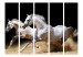 Room Separator Gallop on the Sand II (5-piece) - galloping white horses on a black background 132566 additionalThumb 3