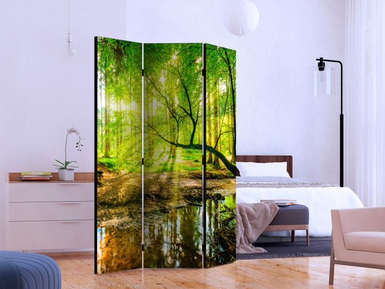 Room Divider Screen Forest Stream (3-piece) - waterscape among deciduous tree canopies 132766 additionalImage 2