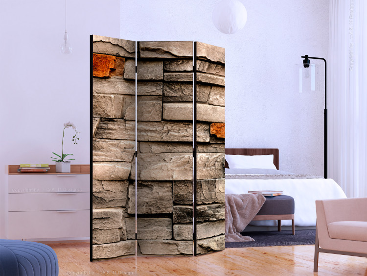 Room Divider Screen Stone Song (3-piece) - composition in brown stone blocks 132866 additionalImage 2