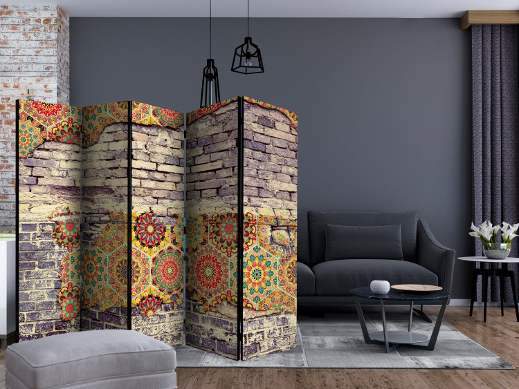 Room Divider Colorful Equation II (5-piece) - oriental colorful pattern on bricks 132966 additionalImage 4