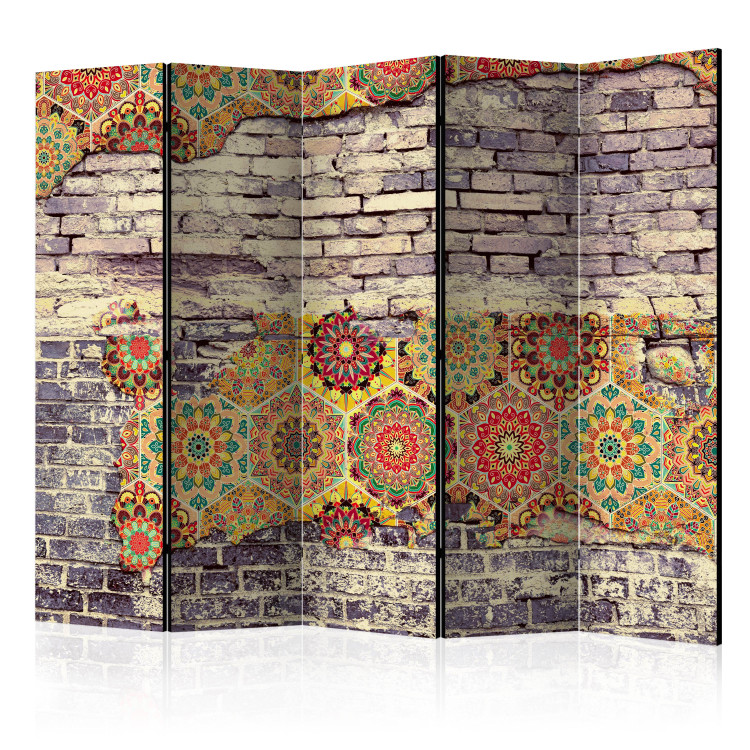 Room Divider Colorful Equation II (5-piece) - oriental colorful pattern on bricks 132966