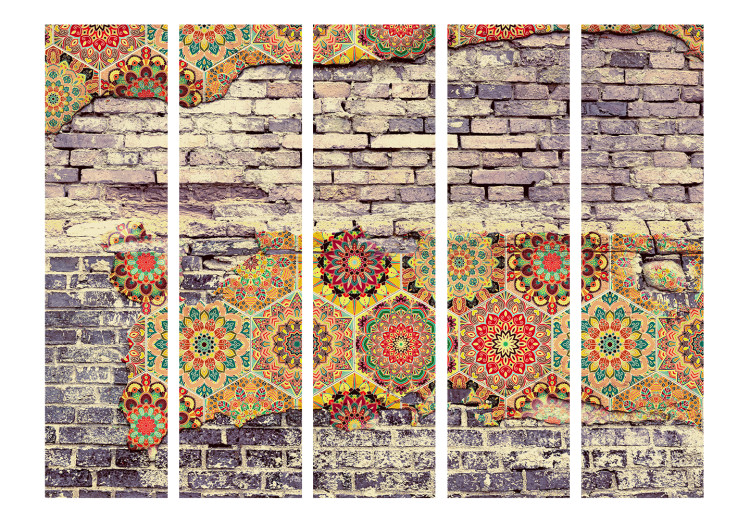 Room Divider Colorful Equation II (5-piece) - oriental colorful pattern on bricks 132966 additionalImage 3