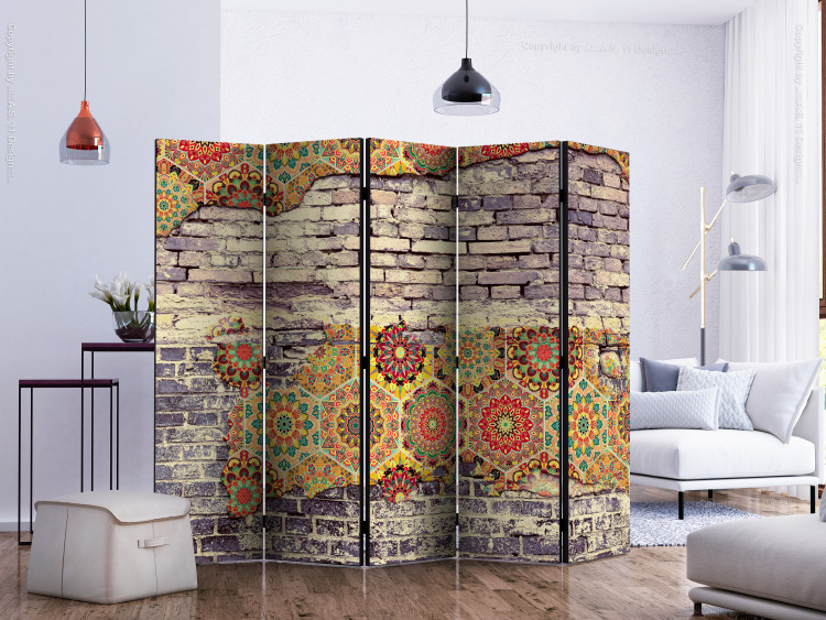 Room Divider Colorful Equation II (5-piece) - oriental colorful pattern on bricks 132966 additionalImage 2