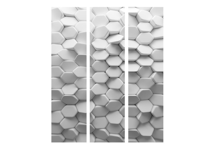 Room Divider Screen White Enigma (3-piece) - composition in geometric gray 3D pattern 133466 additionalImage 3