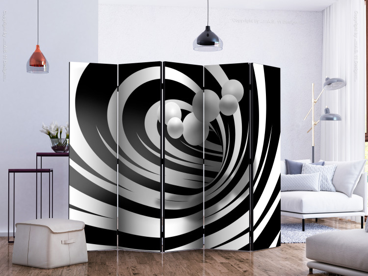 Folding Screen Twisted in Black and White II - abstract black and white tunnel and spheres 133666 additionalImage 2
