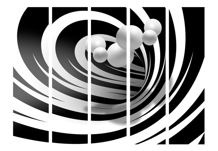 Folding Screen Twisted in Black and White II - abstract black and white tunnel and spheres 133666 additionalImage 3
