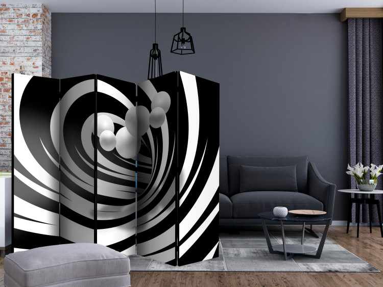 Folding Screen Twisted in Black and White II - abstract black and white tunnel and spheres 133666 additionalImage 4