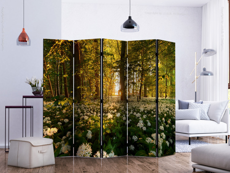 Room Divider Forest Flora II - meadow with white flowers among forest trees in sunlight 134066 additionalImage 2