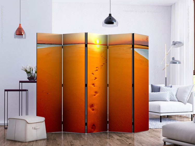 Room Divider Screen Footprints in the Sand II (5-piece) - orange beach and sun 134166 additionalImage 2