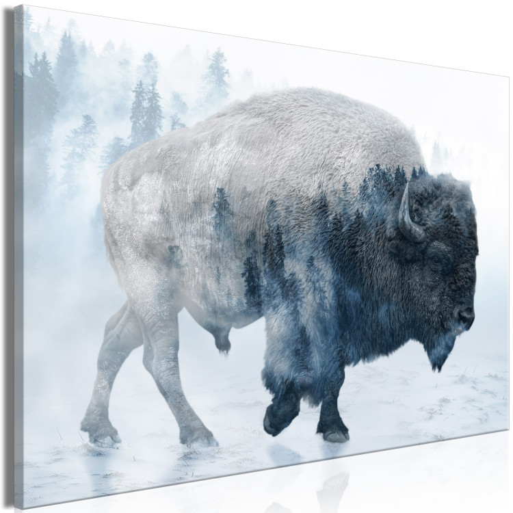 Canvas Print Lonely Expedition (1-piece) Wide - animal in misty forest landscape 137166 additionalImage 2
