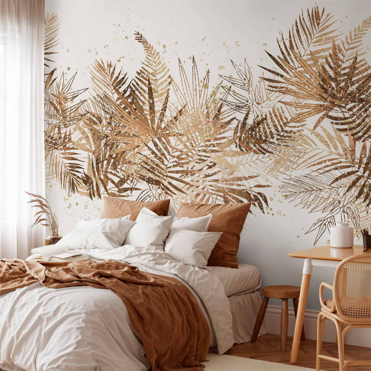Photo Wallpaper Jungle and golden plume - tropical leaves motif on white background 143166 additionalImage 2