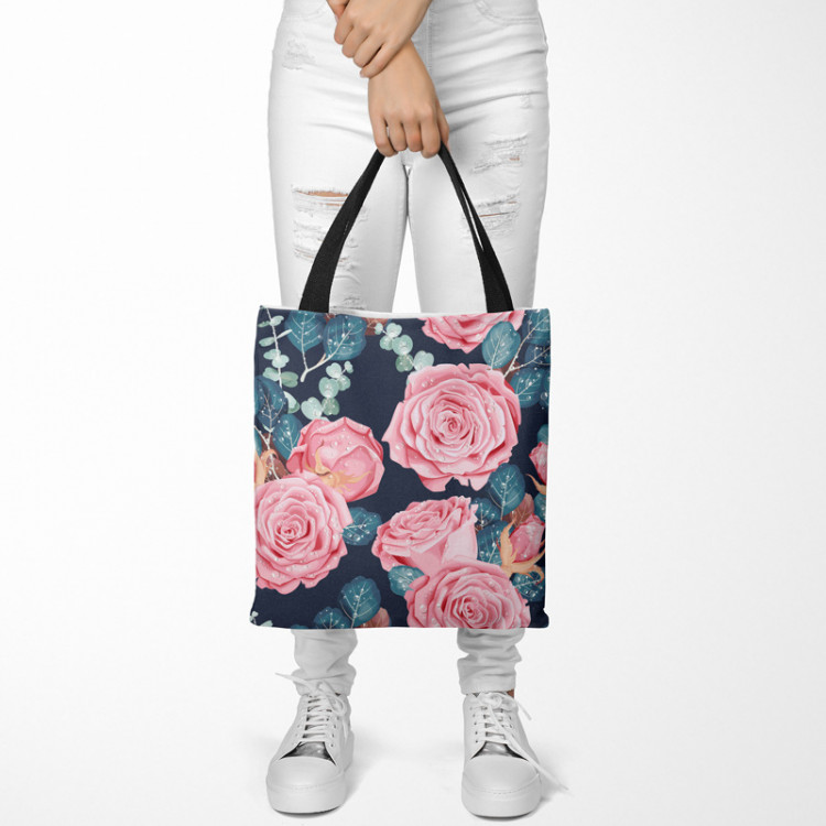 Shopping Bag The essence of delicacy - pink flowers and leaves on a dark background 147466 additionalImage 2