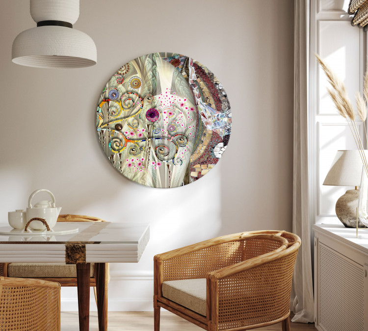 Round Canvas Colorful Mosaic - Gustav Klimt Style Abstract With Flowers 148766 additionalImage 3
