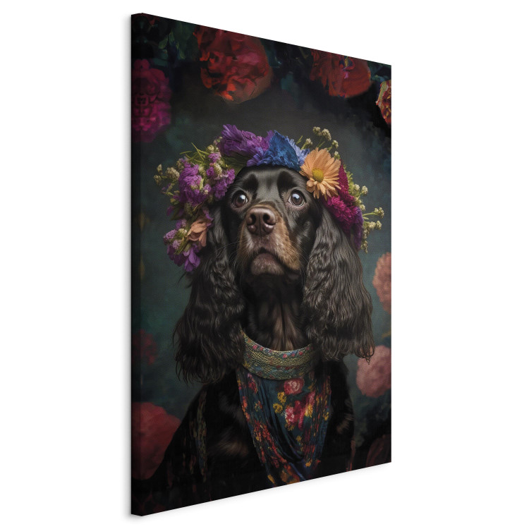 Canvas Art Print AI Dog Cocker Spaniel - Frida Kahlo Style Animal Fantasy Portrait - Vertical 150266 additionalImage 2