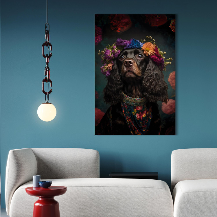 Canvas Art Print AI Dog Cocker Spaniel - Frida Kahlo Style Animal Fantasy Portrait - Vertical 150266 additionalImage 3
