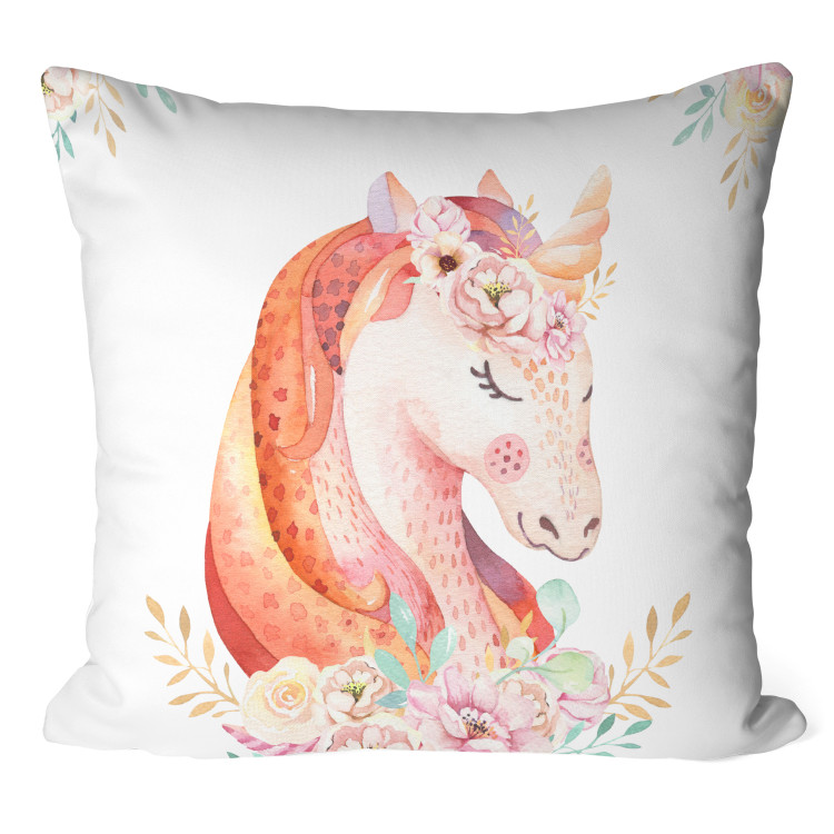 Decorative Microfiber Pillow Portrait of a Unicorn - A Charming Animal Painted in Watercolors 151366