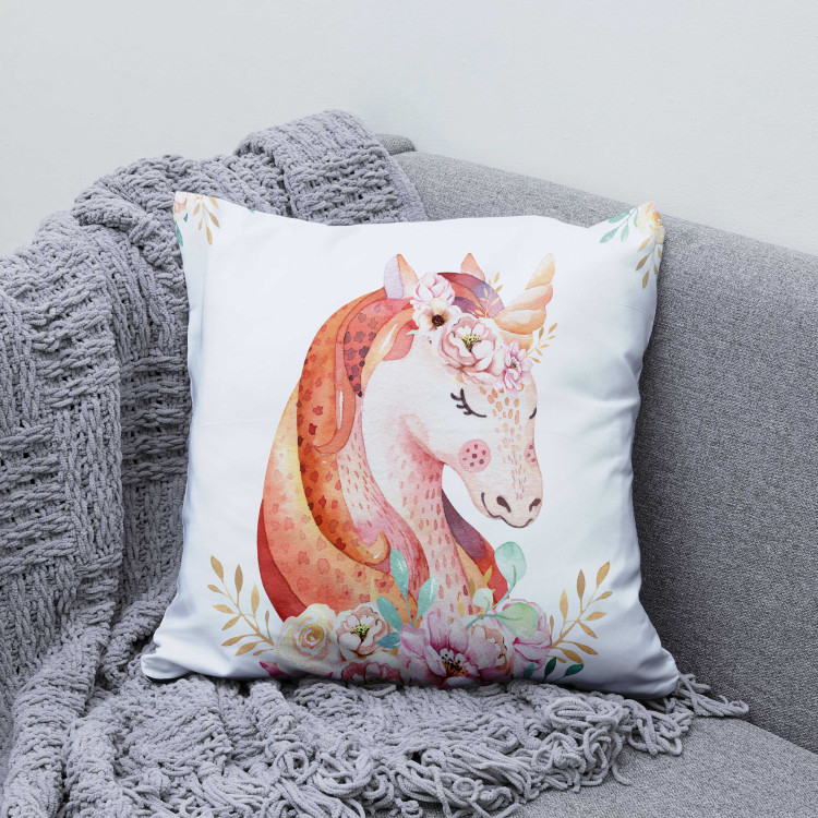 Decorative Microfiber Pillow Portrait of a Unicorn - A Charming Animal Painted in Watercolors 151366 additionalImage 3