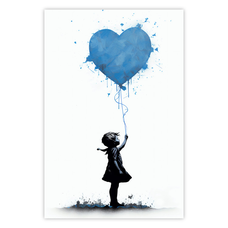 Wall Poster Blue Heart - Banksy-Inspired Balloon Mural 151766